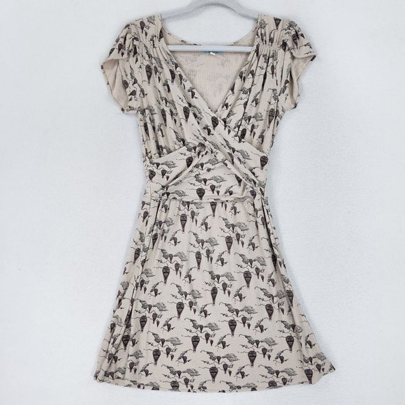 Leifnotes Dress Womens Small Tan Up Away Hot Air Balloon A Line Anthropologie - Picture 1 of 14
